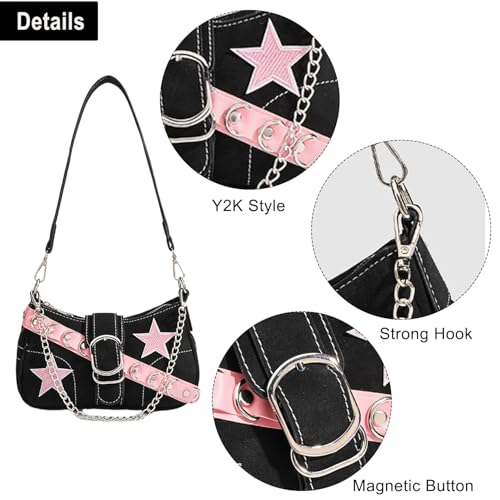 Grunge Shoulder Bag Fairy Grunge Hobo Bag Denim Chain Y2K Purses Crossbody Bag for Women4