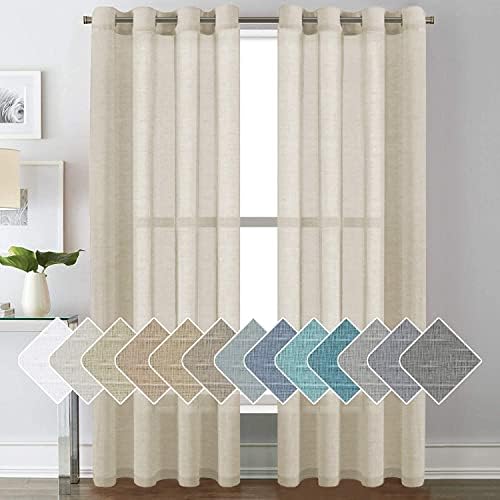 H.VERSAILTEX Linen Curtains Natural Linen Semi-Sheer Curtains 2 P...