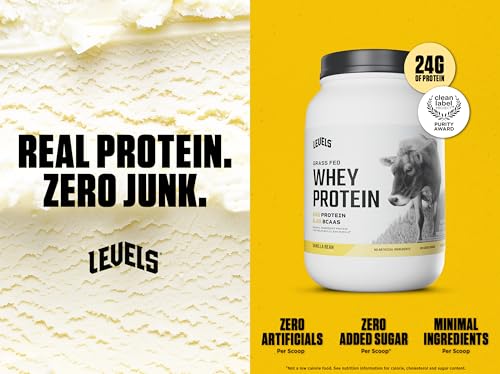 levels grass fed whey protein powder no artificials 24g of protein vanilla bean 2lb
