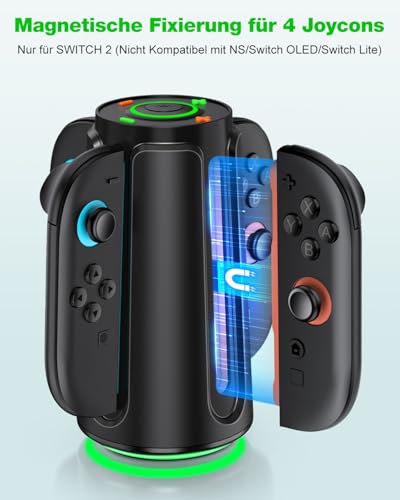 Cargador rápido de mandos Nintendo Switch 2 con base ovalada e indicadores RGB 3