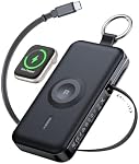 RORRY CharmGo Portable Charger,12000mAh 30W Fast Charging Power Bank with Built-in Retractable USB C Cable, Battery Pack with Keychain, Travel Essentials for iPhone, Apple Watch, Black