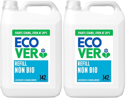 Ecover Concentrated Non-Bio, Laundry Detergent Refill, Laundry Washing Liquid, Lavender and Sandalwood, 142 Washes, 5L (Pack of 2)