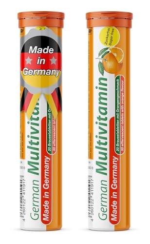 T&D German Multvitamin 10 Vitamins - 40 Vegan Drink Effervescent Tablets - Orange Flavor - Made in Germany