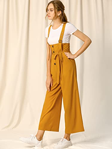 Allegra K Women's High Waist Wide Leg Belted Jumpsuit Button Long Overalls X-Small Yellow #TOP1