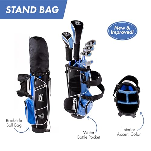 PGA Tour Youth Golf Club Set for Ages 8-12 (4’8”-5’2”) and 12+ (5’2”+), Right and Left-Handed Kids Golf Sets – Beginner Junior Golf Clubs with Lightweight Stand Bag, Mallet Putter, Hybrid, Driver - Image 7
