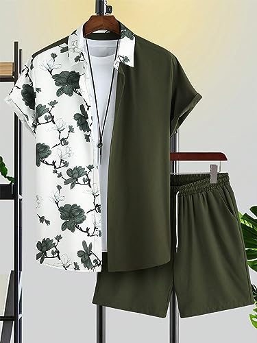 GORGLITTER Vacation Outfits for Men Summer Beach Outfit Floral Boho Tracksuits Hawaiian Shirt Shorts Sets3