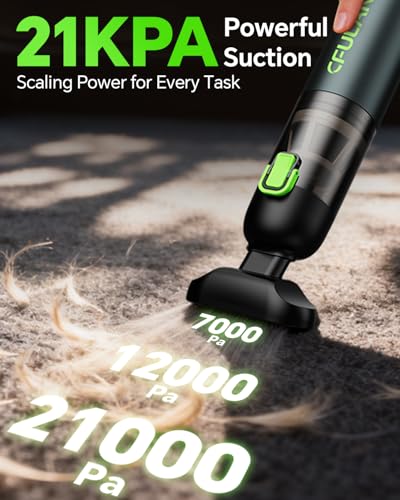 Cfulan Car Vacuum Portable Cordless, 21000Pa 4-in-1 Handheld Mini Vacuum Cleaner with 8 Attachments, 3 Suction Modes, One-Touch Empty, Type-C Charge, Hand Vacuum for Car, Home, Keyboard, Small Job