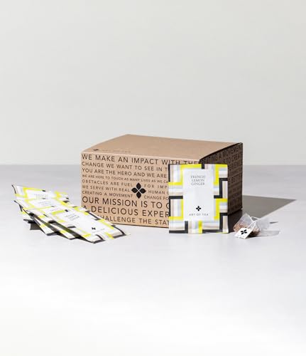 Art of Tea Organic French Lemon Ginger Tea Bags, 50 Pyramid Sachets, Caffeine Free Herbal Tea with Ginger, Lemongrass &amp; Lemon Verbena, Soothing Wellness Tea for Digestion &amp; Relaxation