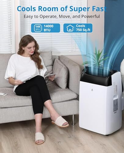Image of 14000 BTU Portable Air Conditioner, 3-in-1 AC Unit with Dehumidifier & Fan, Cools Up to 750 Sq.Ft, Remote Control, 24H Timer & Low Noise Design, Black