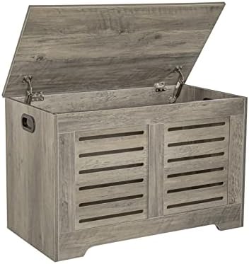 DINZI LVJ Storage Chest, Wooden Toy Box Organizer with 2 Safety Hinges, Flip-top Entryway Shoe Bench, Good Ventilation, Retro Storage Bench for Living Room, Bedroom, Easy Assembly, Grey Wash
