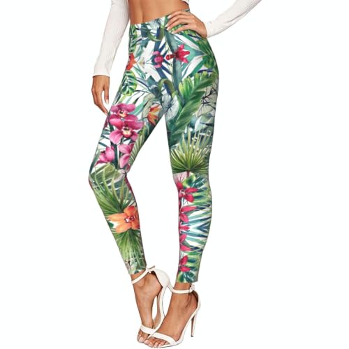 Leggings de gimnasio para mujer con estampado de plantas tropicales para yoga y fitness diario