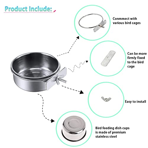image for kathson Parrot Feeding Dish Cups,Stainless Steel Bird Food Water Bowl 