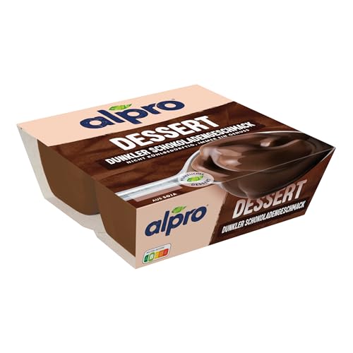 Alpro Soya-Dessert Dunkle Schokolade Feinherb – Auf Soyabasis – Vegan und von Natur aus laktosefrei – Reich an Calcium und Vitaminen – 4 x 125 g