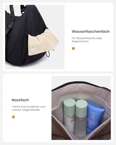 LOVEVOOK Sporttasche Damen Herren, Gym Bag, Befestigung für Yogamatte, Sporttaschen mit Schuhfach, Schwimmtasche Kleine, Weekender Reisetasche, Handgepäck Tasche für Fitnessstudio, Reise, Yoga, Sauna
