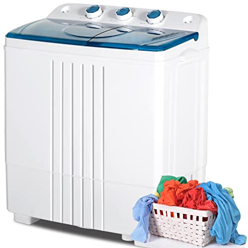 GRAVFORCE Portable Washing Machine, Mini Twin Tub Washer and Dryer Combo, 21lbs Capacity Washer(14.4Lbs) and Spinner(6.6Lbs), w/Built-in Drain Pump for Camping, Apartments, Dorms, RVâ€™s (Blue 1)