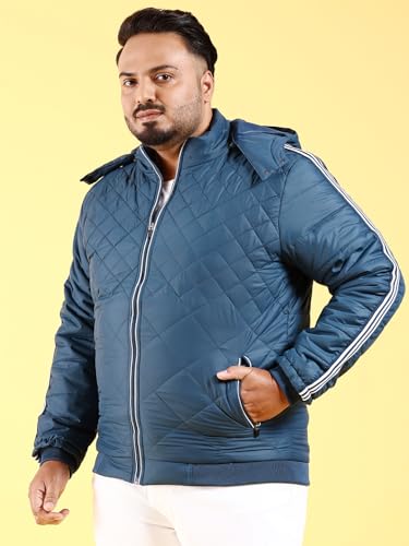 Image of Hardsoda by The Indian Garage Co Men Plus Size Regular Fit Solid Detachable Hood Puffer Jacket
