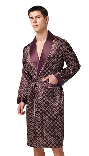 Image of TONY AND CANDICE Men's Satin Robe Lightweight Long Sleeve Silk Kimono Bathrobe with Shorts Set Sleepwear