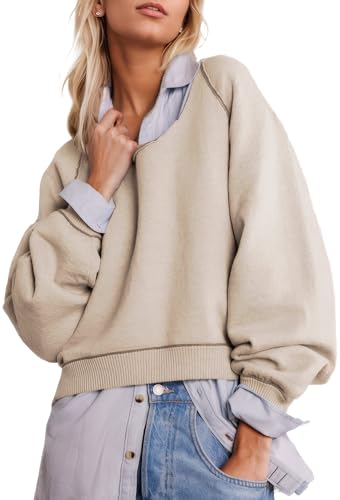 D-Sun Women Casual Loose Crewneck Sweater Pullover Long Sleeves Fashion Sweatshirt Reversible Laidback Jumper Tops3