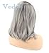vedar beauty Ombre Grey Hair Short Bob Synthetic Lace Front Wigs Dark Roots 2 Tones Silver Gray Short Wavy Bob Wig For Women … (12'')