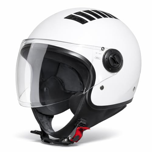 VINZ Como Casque Jet avec Visière Certifié ECE 22.06 | Casque de Scooter Idéal pour Scooter & Vespa | Hommes et Femmes | Casque de Moto Confortable XS-XL -...