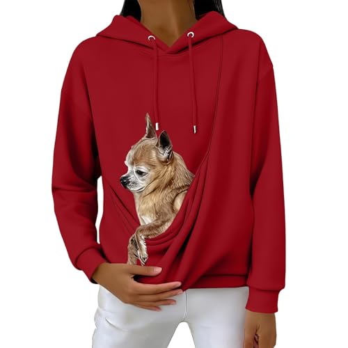 Sweat à capuche avec poche chat cadeau idéal maîtresse rouge - 6