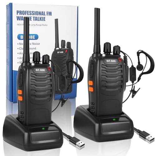 Walkie Talkie Profesionales, USB Recargables 1500mAh, 16 Canales CTCSS DCS, PMR 446 Radiocomunicación con el Auricular Incorporado Antorcha de LED, VOX - 1 Pare Negro BF-88E