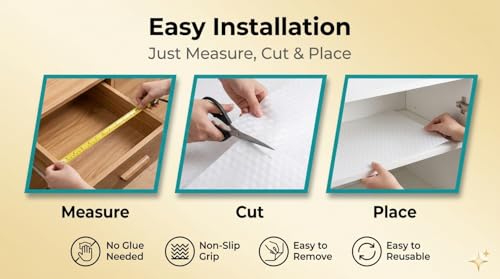 Image of Dribble EVA Shelf Liner Mat 45x500cm Roll, Non Slip Drawer & Cabinet Liner for Kitchen, Waterproof Oilproof Washable Fridge Mat, Anti Skid Cupboard Wardrobe Multipurpose Mat (White)