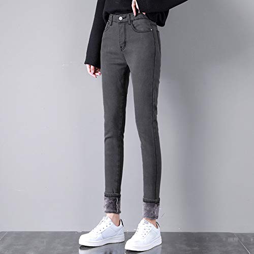 Narhbrg Fleece Lined Jeans For Women's Thermal Flannel Lined Denim Pants Winter Warm Thicken Skinny Stretch Jean Trousers Gray #TOP2