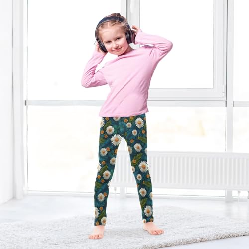 Girls Leggings Daisy Teal Palm Leaves Soft Toddler Leggings for Girls Kids Pants Size 4T-10T4