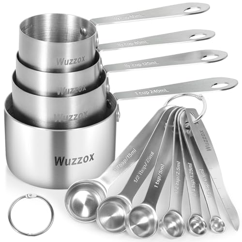 Wuzzox Stainless Steel Measuring Cups & Spoons Set of 11, Stackable Metal Measuring Cups & Spoons, Kitchen Gadgets for Cooking & Baking