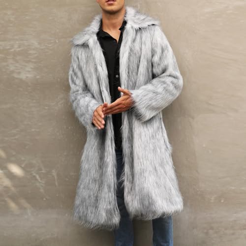 Men's Winter Faux Fur Coat Long Open Front Jacket Warm Furry Overcoat Luxury Outerwear Coat4