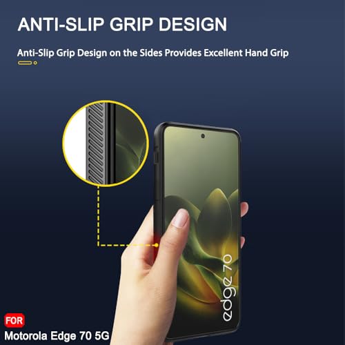 Image of TheGiftKart Liquid Silicon Back Cover Case for Motorola Moto Edge 70 5G | Shockproof Military Grade Protection | Micro-Fibre Cloth On Inner Side | Built-in Anti-Slip Grip Back Case Cover (TPU, Black)