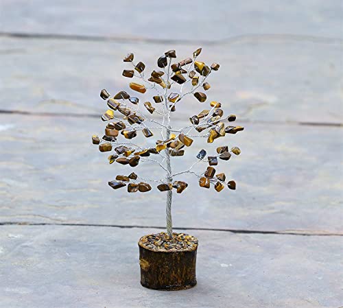 Image of ZAICUS Tiger Eye Stone Tree of Life Feng Shui Bonsai Silver Wire