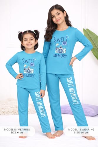 Image of NammaBaby Girl's Soft Cotton Night Suit (Printed T-Shirt & Pant Set /Girls Night Dress /Nightwear) Pack of 1