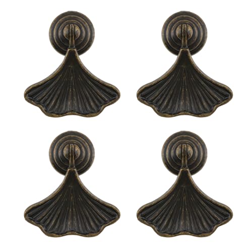 Bitray 4Pcs Vintage Dresser Knobs Bronze Drop Pendant Pull Handle Round Fan Design Drawer Knobs