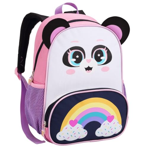 Mochila de Costas Pré Escolar Passeio Infantil, com Alças Acolchoadas, Bolsos Laterais, Design Divertido, P/Criança, Material Resistente (Panda - Lilás)