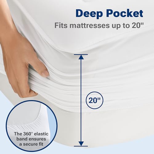 Image of Sleep Philosophy Waterproof Mattress Protector Cal King Size Mattress Pad, 3M Scotchgard, Quilted & Fitted Microfiber Mattress Topper, Noisless & Deep Pocket Fits Up to 20 inch Mattress, Cal King White