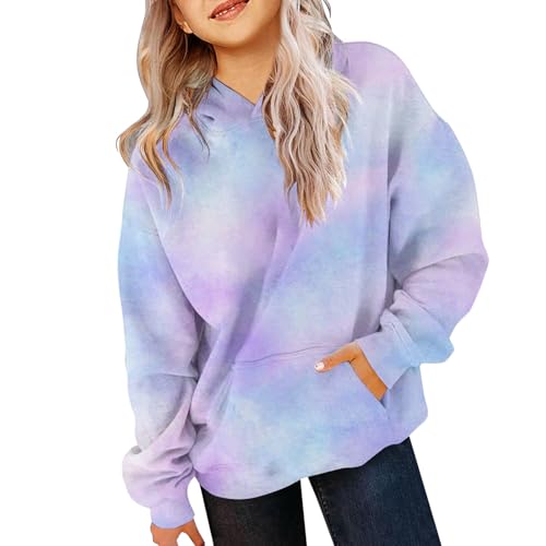 Generico Sudaderas con Capucha Otoño Casual Ligero Hoodie Niñas y Niñas Suave Cómoda Sudaderas de Manga Larga Elegante Y2k Streetwear Jersey Color Sólido Invierno Niña Suéter Deportivo, morado claro