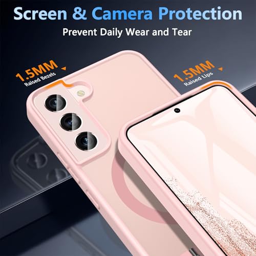 OWKEY for Samsung Galaxy S22 Case 6.1" Built-in Invisible Kickstand Compatible with MagSafe, Magnetic Shockproof Translucent Matte Slim Bumper Cover for Samsung Galaxy S22 Phone Case, Pink by OWKEY - Used condition - Image 3
