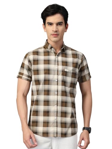 Image of Majestic Man Men's Slim Fit Premium Pure Cotton Plaid Check Half Sleeve Casual Shirt