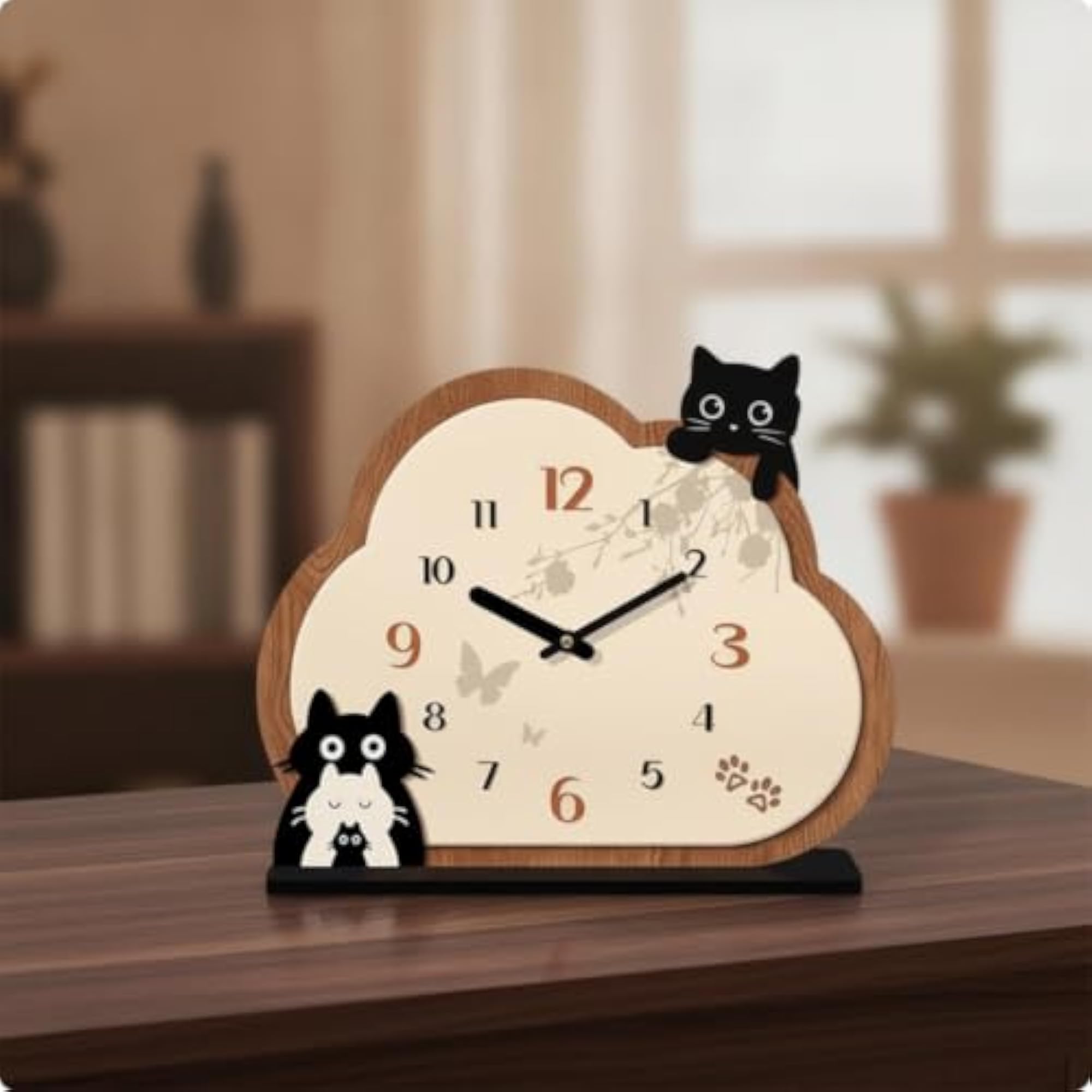 Analog Cumulus Clock with Cat Figures