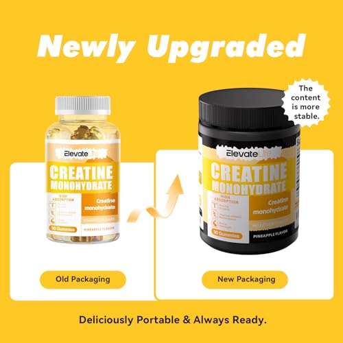 ElevateLife NSF Certified Creatine Monohydrate Gummies 5000mg for Men & Women, Chewables Creatine Monohydrate for Muscle Strength, Muscle Builder, Energy Boost, Pre-Workout Supplement-90 Pineapple — view 2