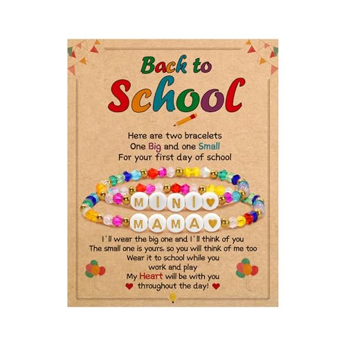 BAYLAY Back to School Bracelet - First Day of School Preschool/Kindergarten/1st Grade/2nd Grade/Back to School Stuff Gifts Supplies Mommy and Me Mommy Daughter Bracelets Heart Beaded Bracelets Gifts