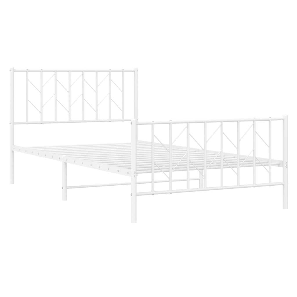 Stalowa z miejscem do przechowywania Klasyczna 107x203 cm Biały | Metalowa rama łóżka z wezgłowiem i zanóżkiem biała 107x203 cm stelaż pod materac z listwami stalowy