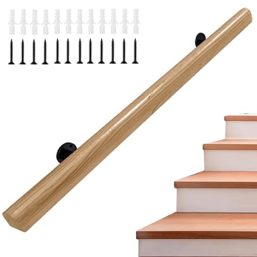 Bruxter Wooden Handrails，4FT Non-Slip Staircase Handrail，Complete Kit with Metal Bracket，Safety