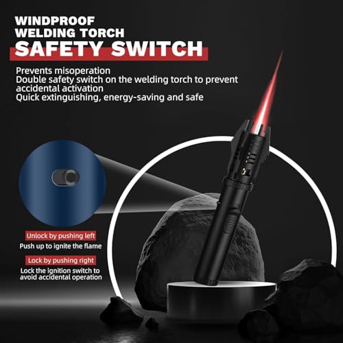 Image of Torch flam Lighter, Bright Fire Lighter with Safety Lock & Adjustable Red /Blue Flame. Refillable Butane Gas Windproof Jet Flame Lighters, for Candles Campfires BBQ Baking, Camping, Pack of 2.
