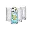INSETLAN Glass Cups Vintage Glassware Set of 4, 12oz Embossed Pattern Style Transparent Cocktail Glasses Set With Straw and Coaster, Romantic Water Glasses, Bar Beverages Ice Coffee Cup Juice (Large)