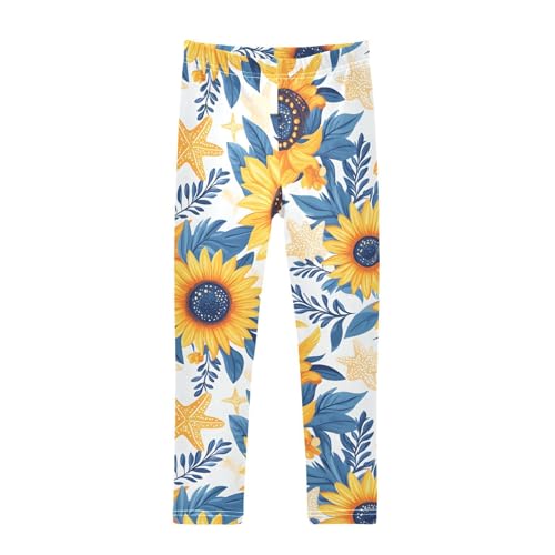 Lovely Starfish Sunflower Girls Leggings Soft Stretch Workout Yoga Dance Pants for Kids Casual Tights