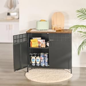 Hand in hand buffet sideboard cabinet accent cabinet with adjustable shelves sideboard cabinet with steel frame for living room entryway rustic brown and black  urban country home decor