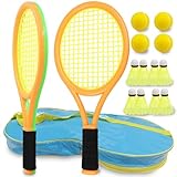 Ppbmocw Kids Tennis Rackets For Kids And Toddler Age 2~15, Kids Tennis Set Including 8 Badmintons,4 Foam Balls And 1 Carrying Bag.(Orange&Green)